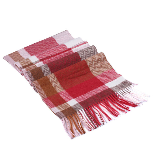 2042-05 Women's Long Classic Tassel Plaid Scarf, Chunky  Winter/Fall Warm Scarf