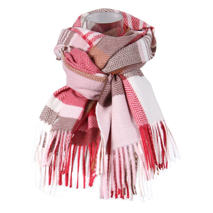 2042-05 Women's Long Classic Tassel Plaid Scarf, Chunky  Winter/Fall Warm Scarf