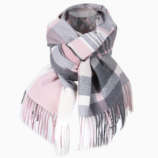 2042-08 Women's Long Classic Tassel Plaid Scarf, Chunky  Winter/Fall Warm Scarf