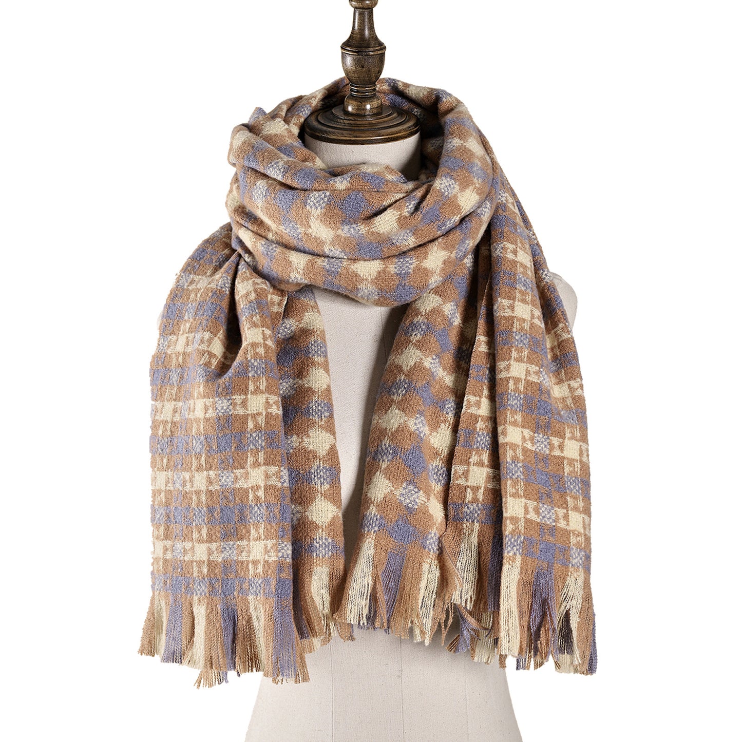 3991-02 Women's Long Classic Tassel Plaid Scarf, Chunky  Winter/Fall Warm Scarf