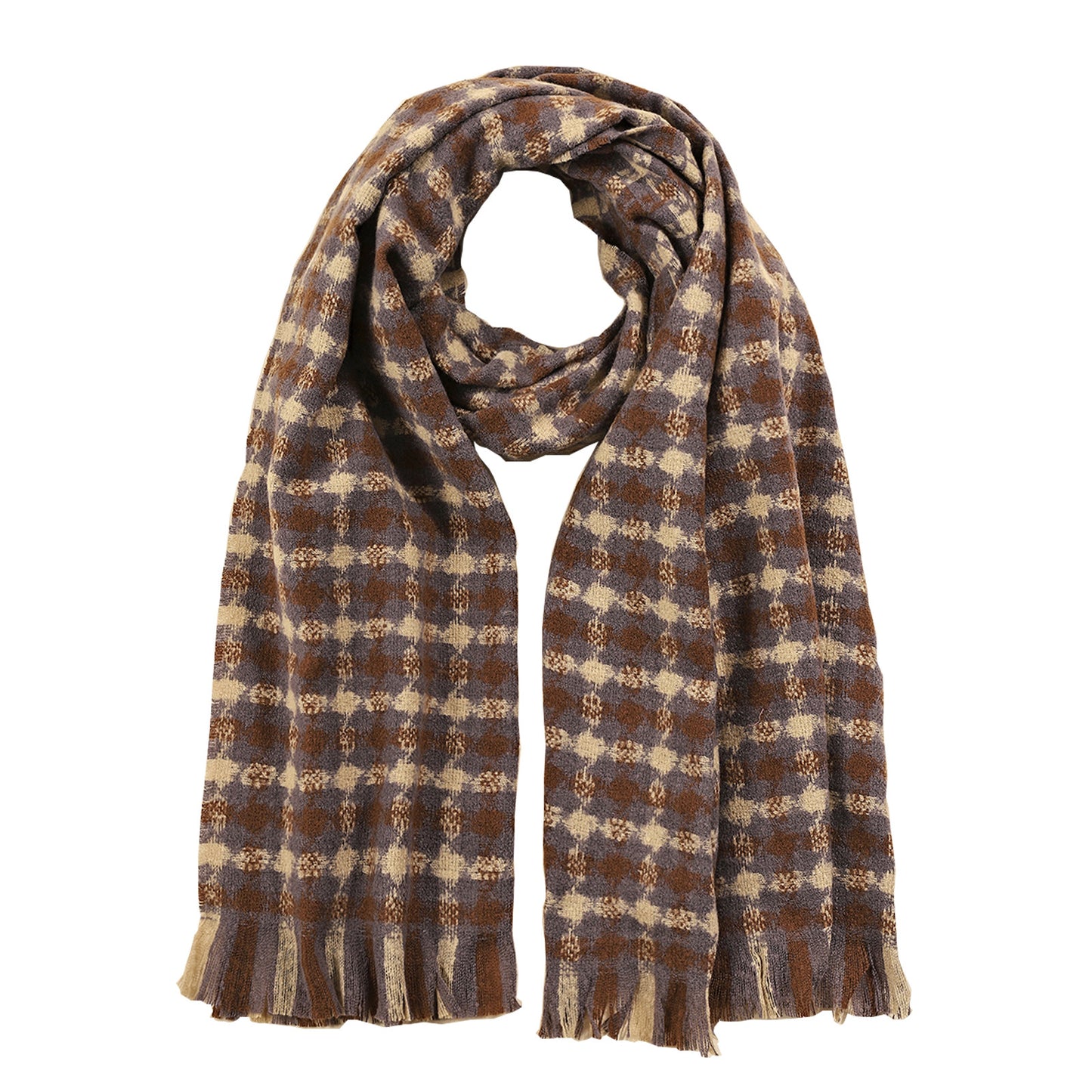 3991-05 Women's Long Classic Tassel Plaid Scarf, Chunky  Winter/Fall Warm Scarf