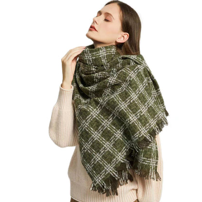 3984-02 Women's Long Classic Tassel Plaid Scarf, Chunky  Winter/Fall Warm Scarf