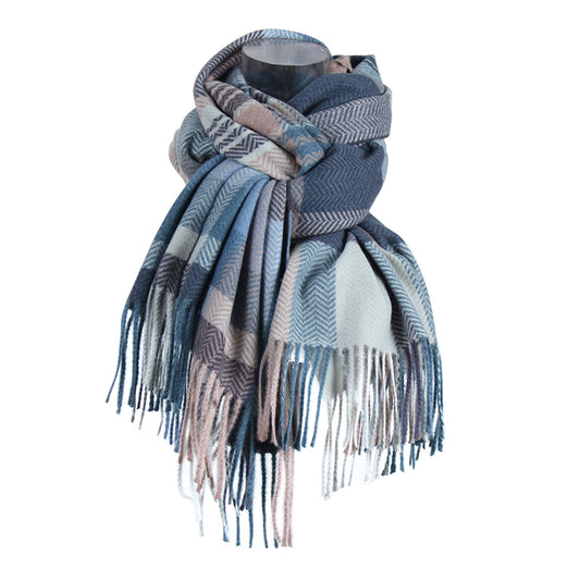 2042-04 Women's Long Classic Tassel Plaid Scarf, Chunky  Winter/Fall Warm Scarf